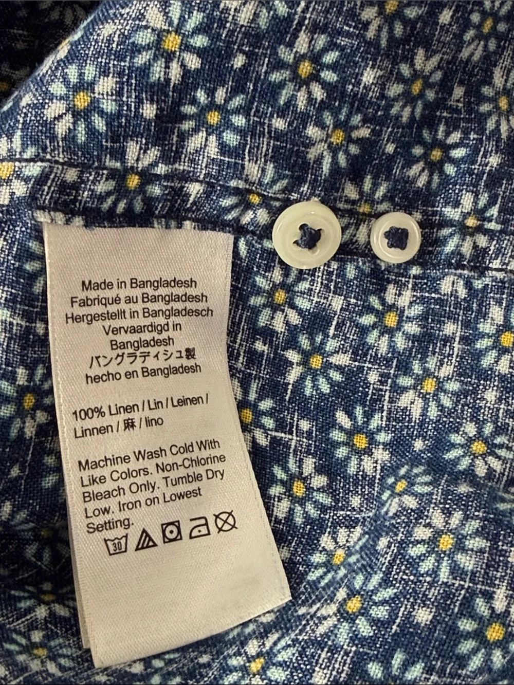 J. Crew Men's 100% Linen Button Down Shirt Blue Floral Slim Fit Size Large